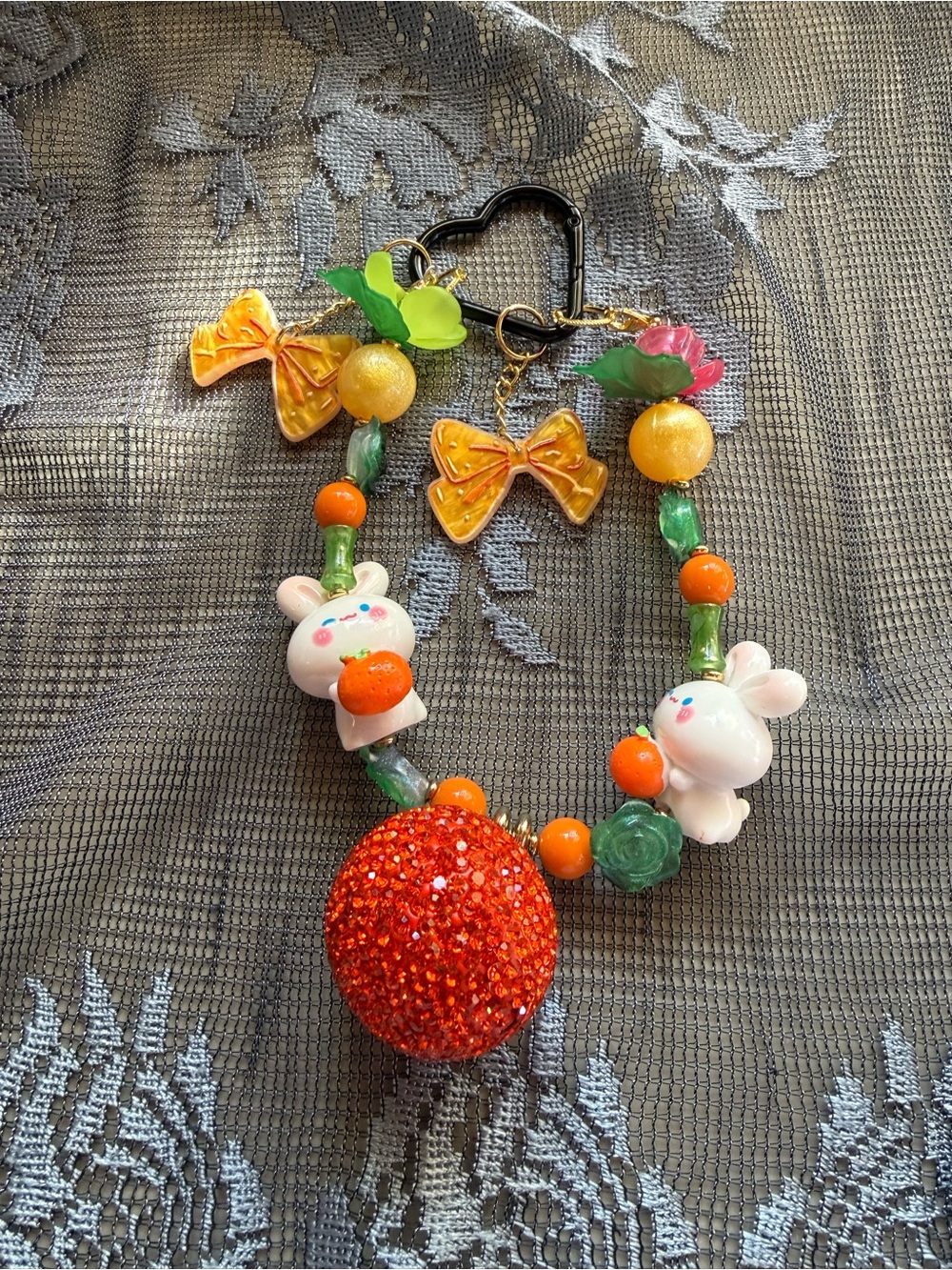 Orange Bunny Charm Keychain – Cute Beaded Accessory